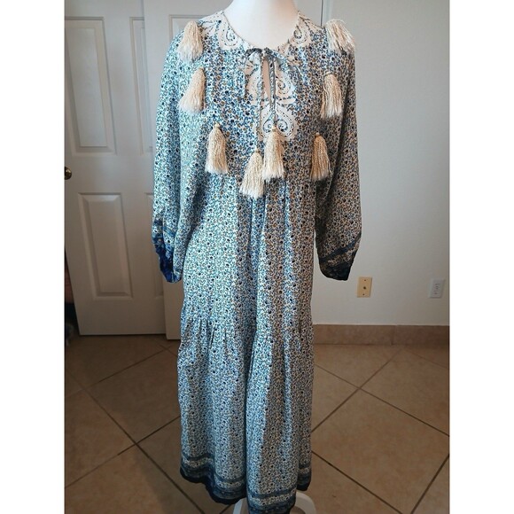 Miss June Paris Women’s Tassel Maxi Dress Floral Peasant Style One Size Bohemian - Picture 2 of 16